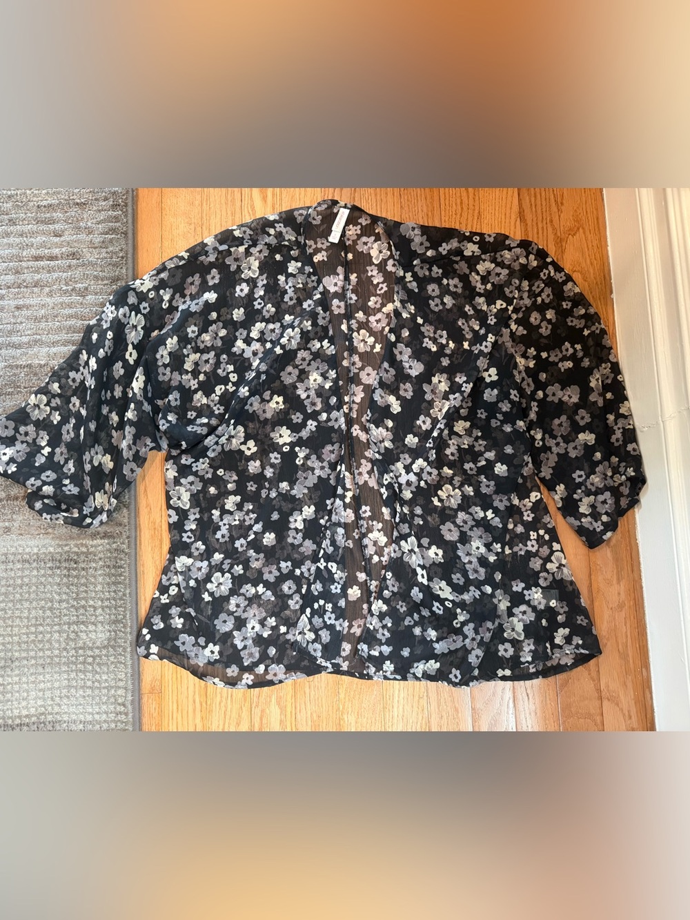 Sheer Black Floral Kimono Top size small